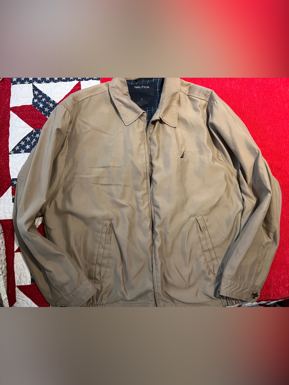 Nautica Men's Tan Lightweight Zip-Front Shirt Jacket